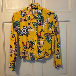 Betsey Johnson vintage incredible Yellow Western Print Shirt xs 0 2